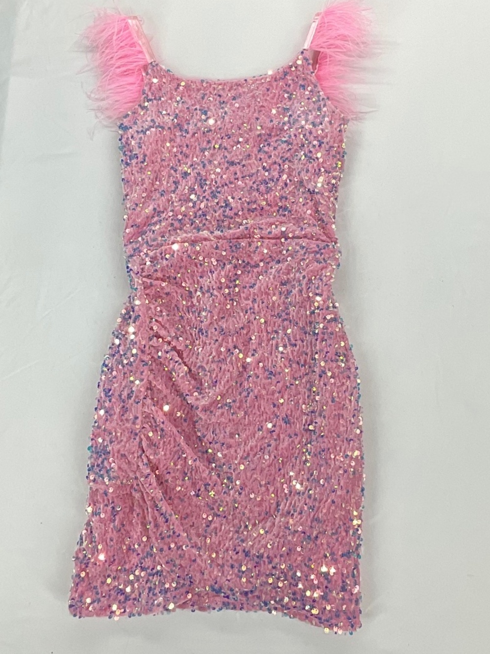 Zunie Girls Pink Sequin Feather Strap Party Dress Holiday Dance Sparkle Size 14